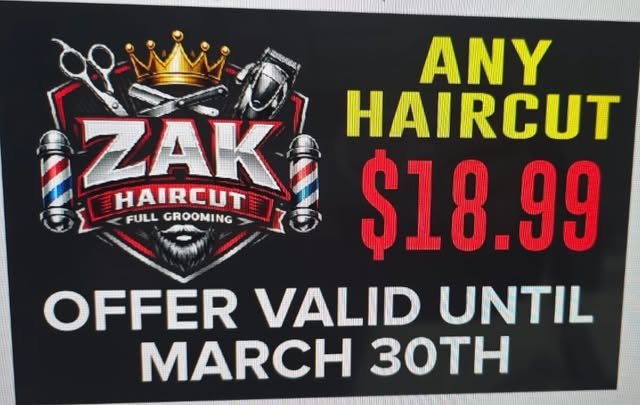 Haircut special sign in the window